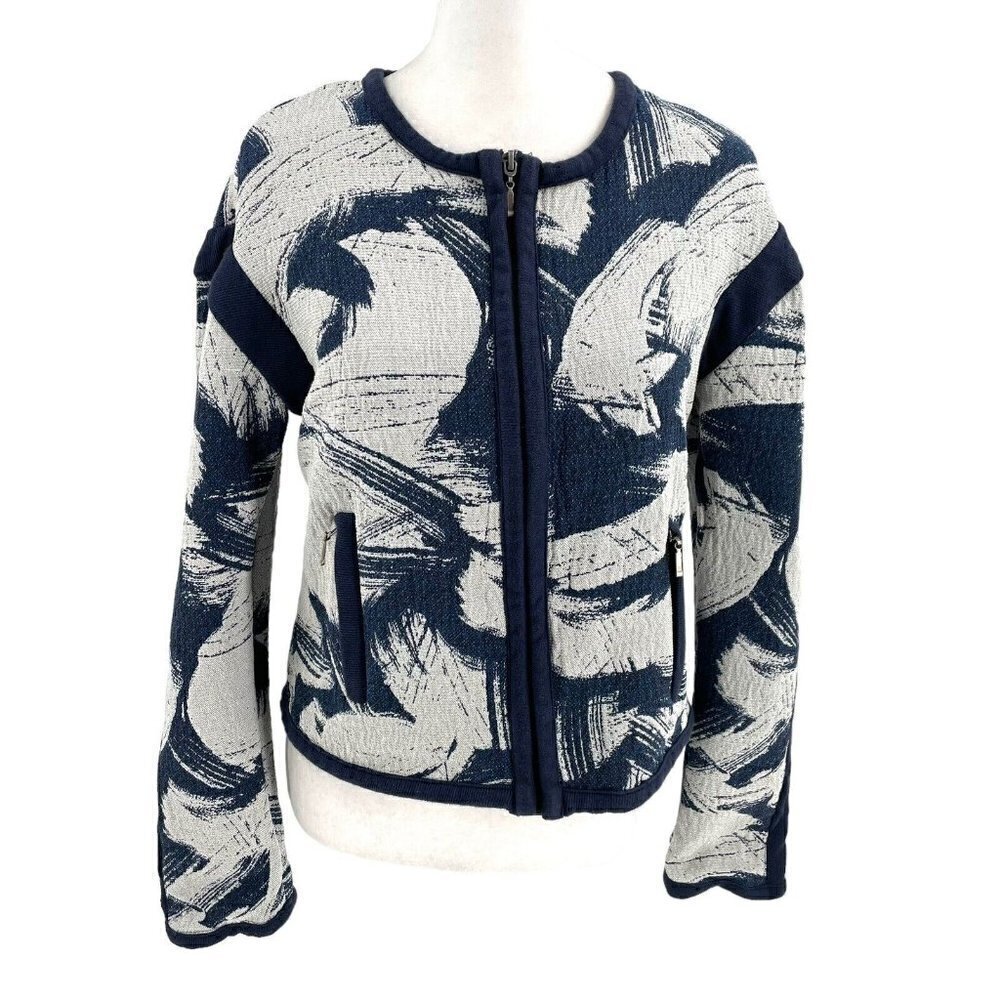 Earl Rutenberg Abstract Drop Shoulder Full-Zip Short Jacket Blue Gray size 4